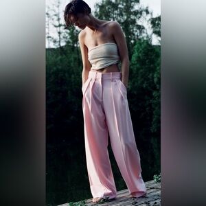 Zara pleated pastel pink wide leg pants